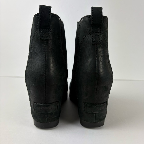 Sorel Lea Wedge Leather Pull On Ankle Boot Booties in Black